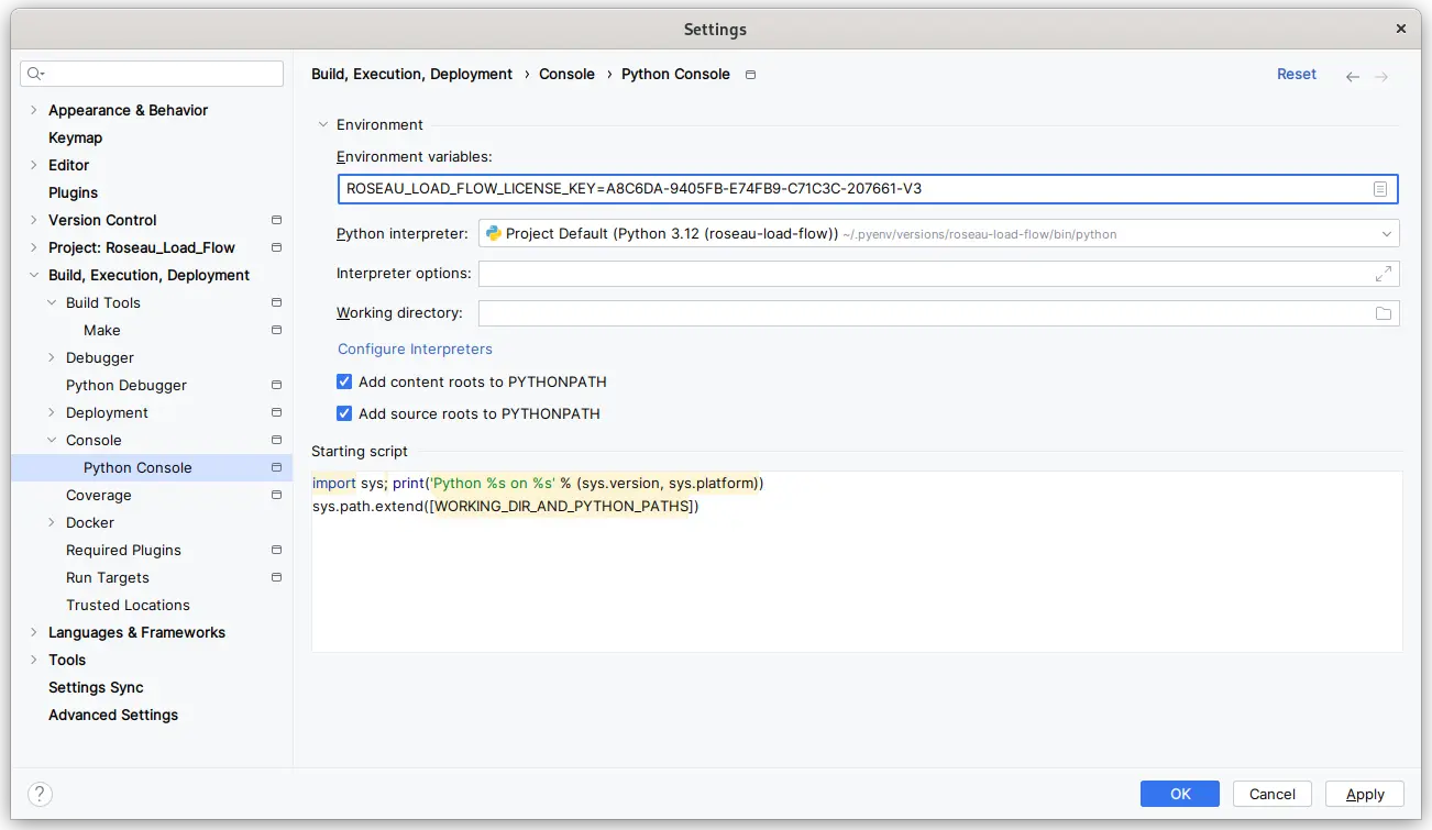 Pycharm Console environment variable